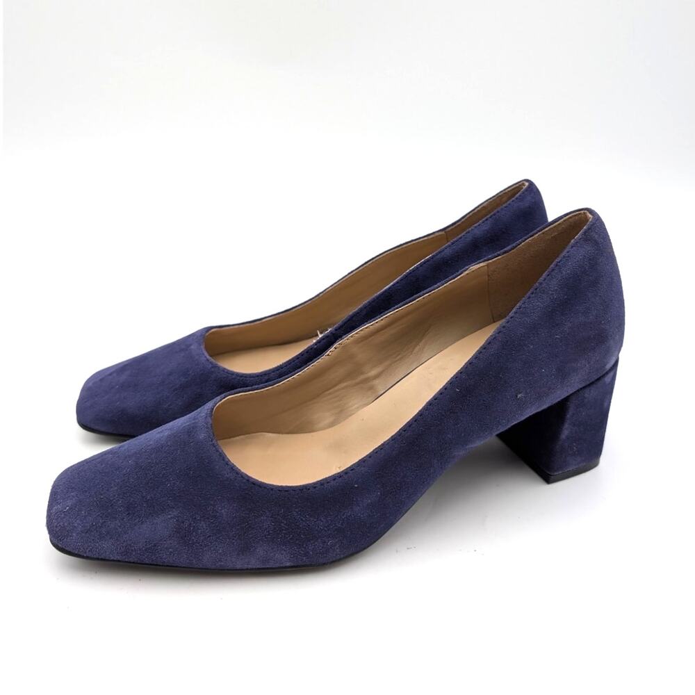 Naturalizer Karina Square Toe Block Heel Pump Women's Blue Leather Size U8.5M